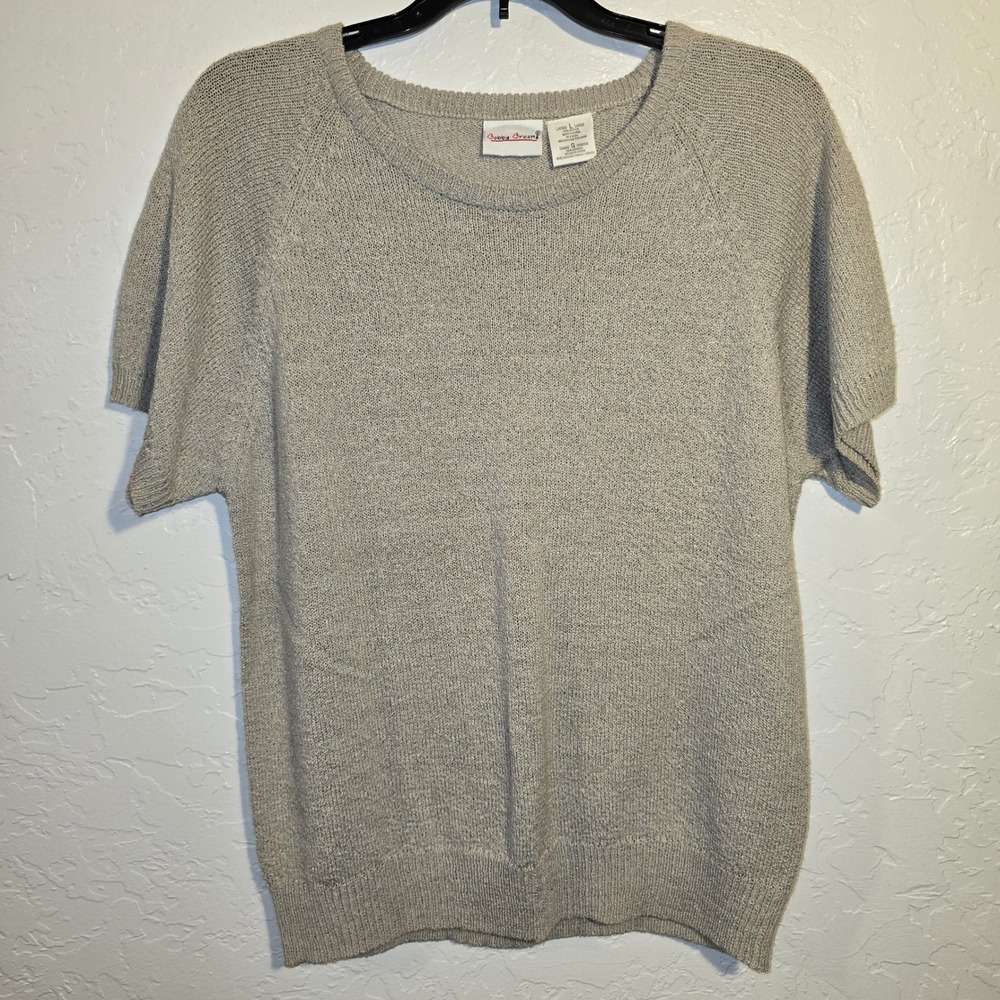 Bobbie Brooks Knit Sweater Top Large Womens Tan Short Sleeve Raglan Crew Neck